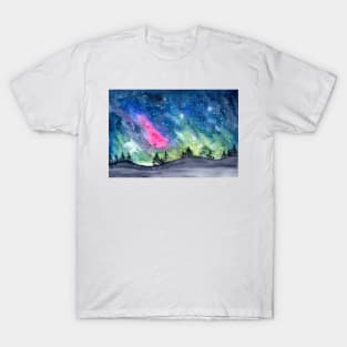 Watercolor Landscape Aurora  Borealis | Redbubble Art | Watercolor Art T-Shirt